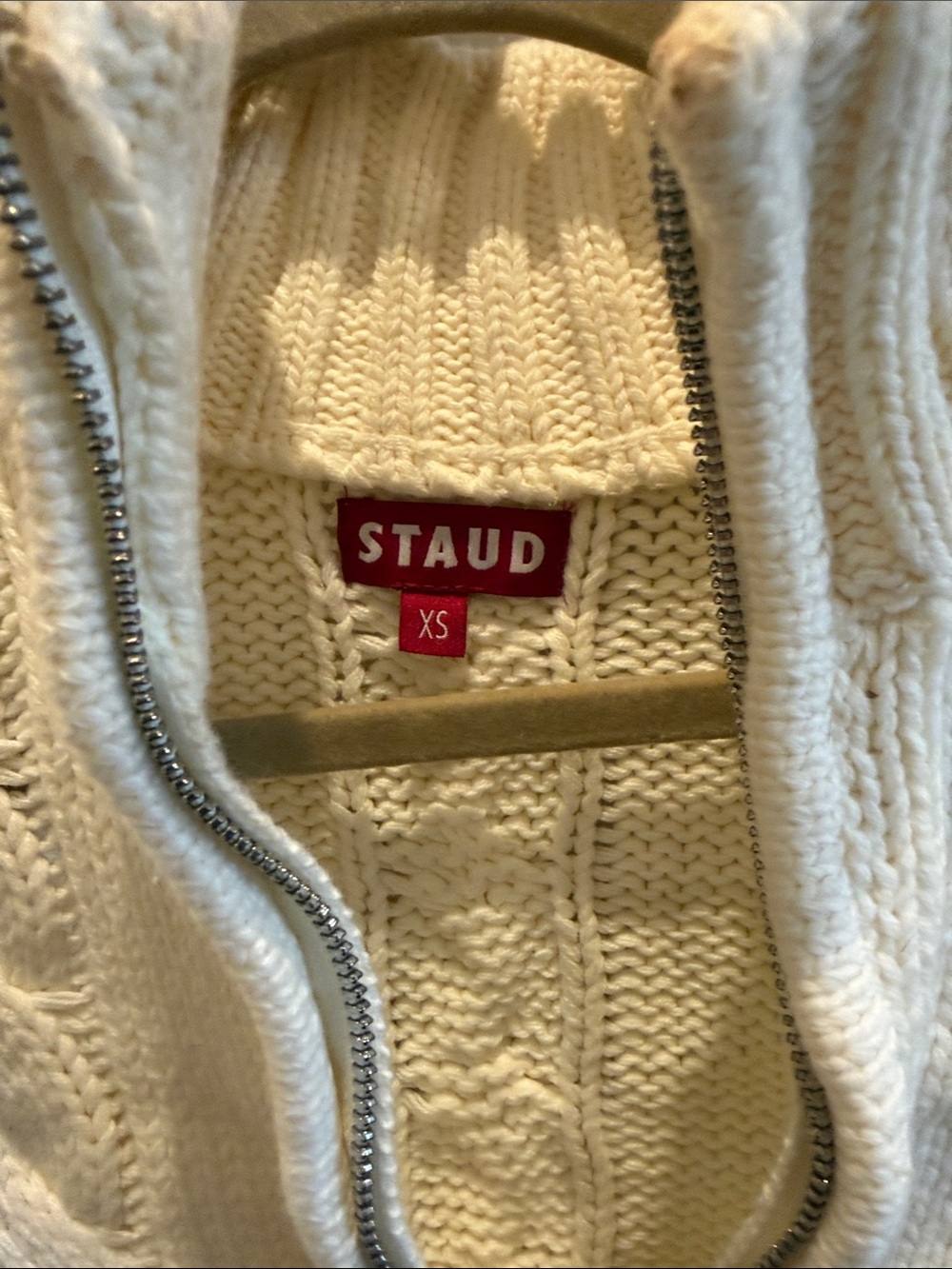 STAUD Cream Cable-Knit Half-Zip Cropped Sweater - Picture 4 of 7